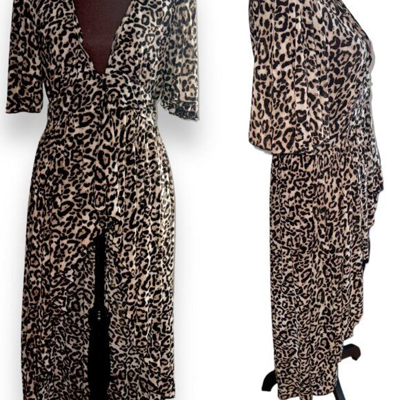 Sheer Leopard Swimsuit Cover, women Cover, Ladies Long Hi-Lo Dress/Pants Wrap - Picture 3 of 16